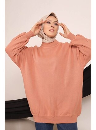 Salmon Women's Modest Turtleneck Balloon Sleeve Hijab Sweater Tunic