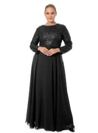 Arıkan Black Modest Plus Size Evening Dress