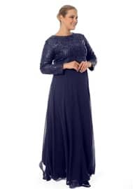 Arıkan Navy Blue Modest Plus Size Evening Dress