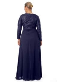 Arıkan Navy Blue Modest Plus Size Evening Dress