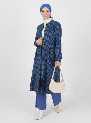 Houndstooth Patterned Cape Sax Coat