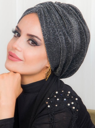Evening Dresses Double Instant Hijab Silver Color Color & Black Instant Scarf