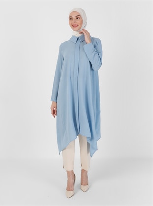 Asymmetric Tunic Blue With Hidden Patented Collar With Stones