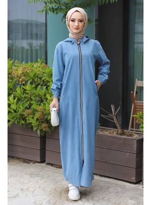 Denim Abaya With Button Detail On The Back Tsd220608 Light Blue