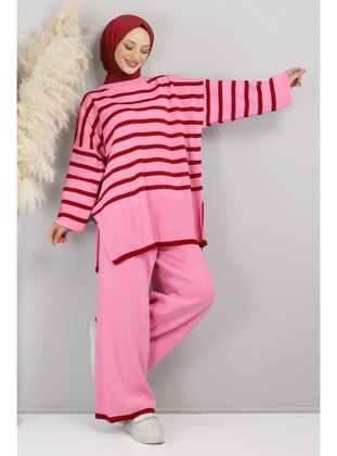 Striped Sweater Set Tsd220719 Pink