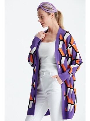 TIĞ TRİKO Purple Patterned Knit Cardigan