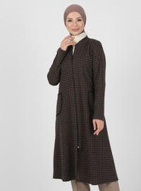Hound's Tooth Patterned Cape Brown Coat