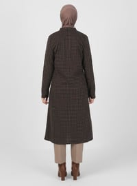 Hound's Tooth Patterned Cape Brown Coat