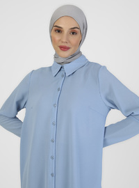 Düğmeli Gömlek Tunik 80cm Mavi