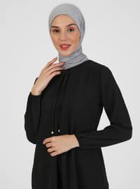 A Pleated Bow Collar Detailed Tunic Black