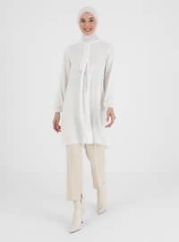 A Pleated Tunic With Bow Collar White