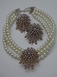 Choker Necklace And Earrings Set - White