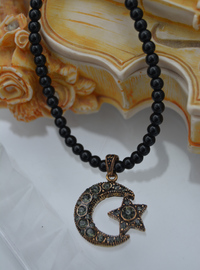 Collier Lune Étoile Zircon Noir