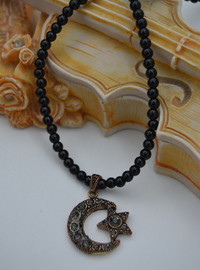 Collier Lune Étoile Zircon Noir