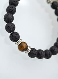 Lava Stone Tiger's Eye Detail Bracelet Black