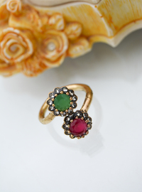 Ruby & Emerald Adjustable Ring - Bronze