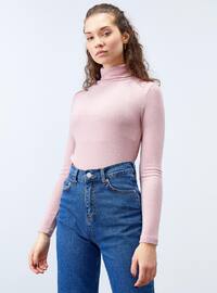 Turtleneck Slim Fit Long Sleeve Sweater Body Women's Pullover Rose