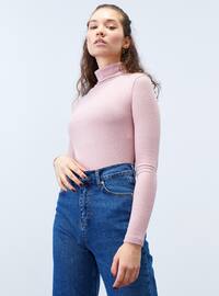 Turtleneck Slim Fit Long Sleeve Sweater Body Women's Pullover Rose