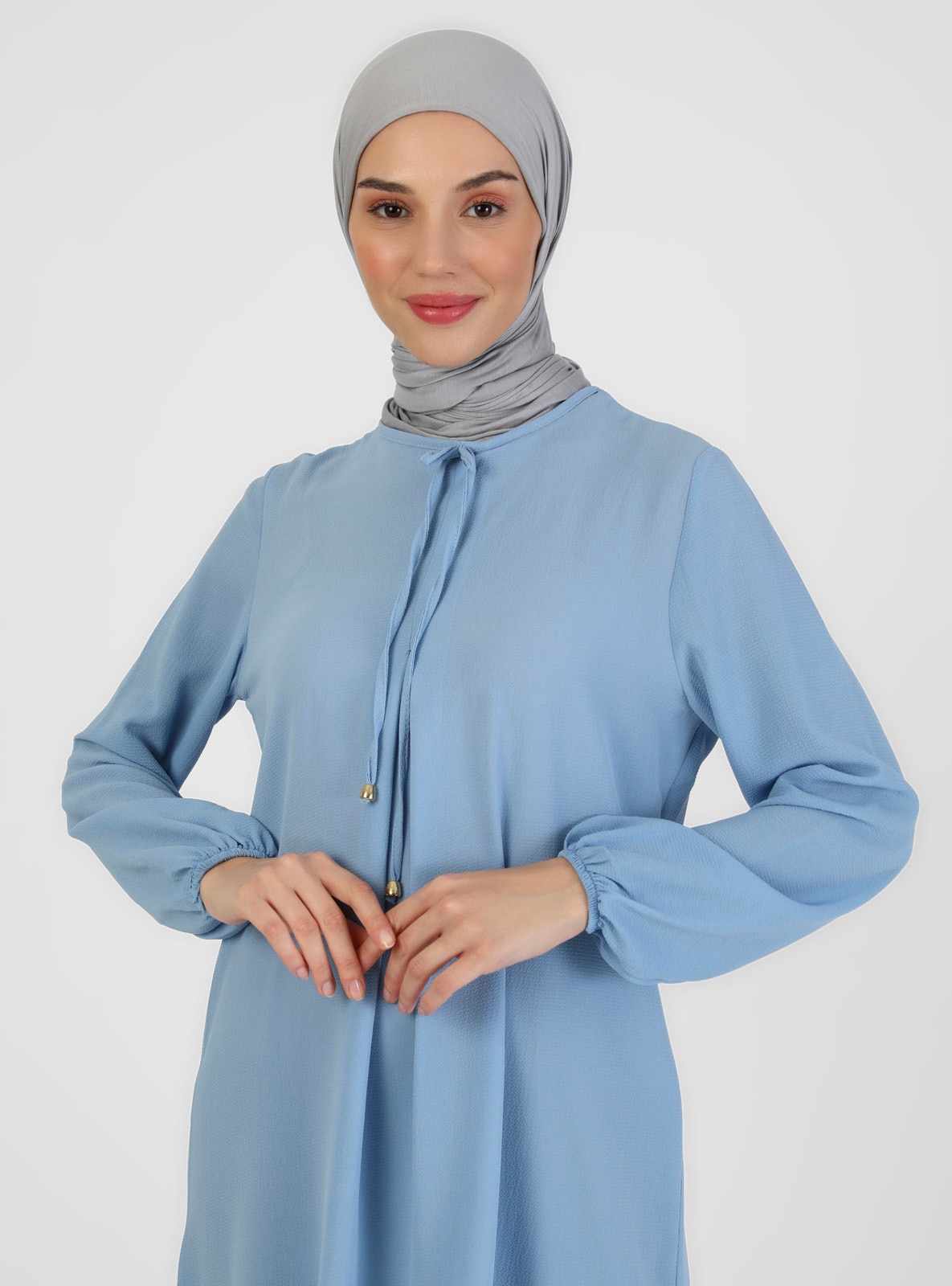 A Pleated Bow Collar Detailed Tunic Blue