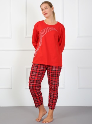AKBENİZ Red Plus Size Pyjamas