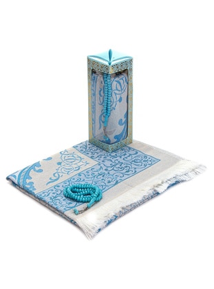 Special Gift Boxed Prayer Rug and Rosary Set Blue