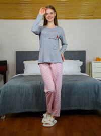 Women's Long Sleeve Combed Cotton Pajama Set Gray