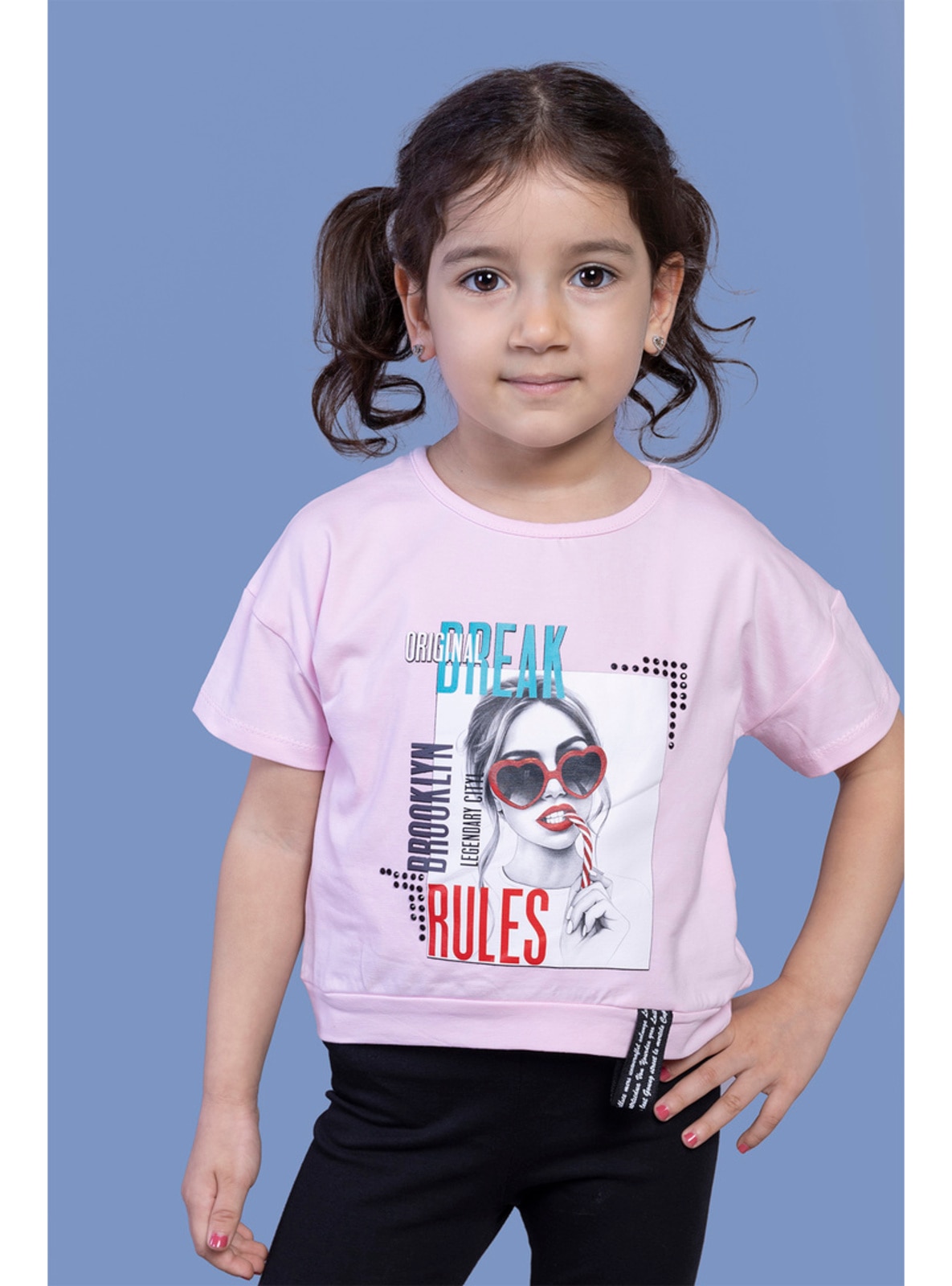 Printed - Crew neck - Unlined - Powder Pink - Girls` T-Shirt