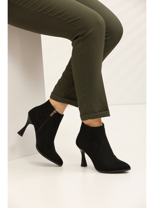 Black Suede Women's Heel Boots 2592