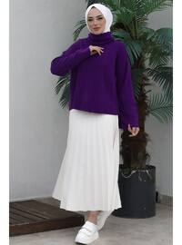 Purple Women's Turtleneck Front Short Back Long Slits Sweater Pullover