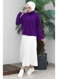 Purple Women's Turtleneck Front Short Back Long Slits Sweater Pullover
