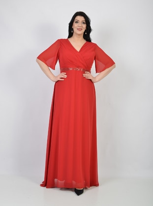 LILASXXL Red Modest Plus Size Evening Dress
