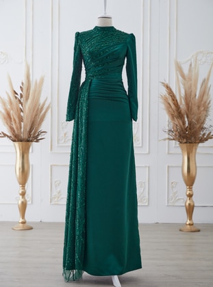 Aslan Polat Emerald Modest Evening Dress