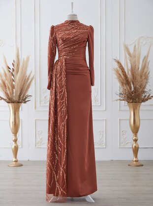 Aslan Polat Terra Cotta Modest Evening Dress
