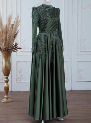 Aslan Polat Khaki Modest Evening Dress