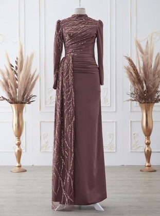 Aslan Polat Brown Modest Evening Dress