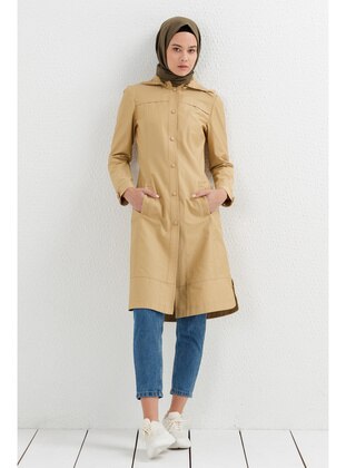 Camel Cape With Drawstring Detail At The Waist Coat