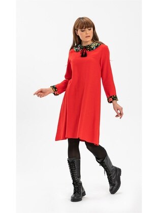 ELİŞ ŞİLE BEZİ Red Modest Dress