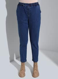 Plus Size Elastic Waist Jeans Blue