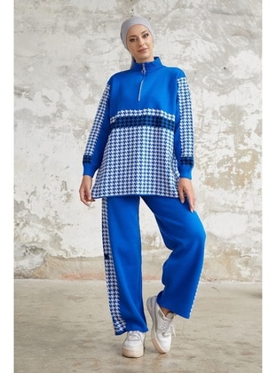 Amora Houndstooth Pattern Knitwear Co-Ord Sax Blue