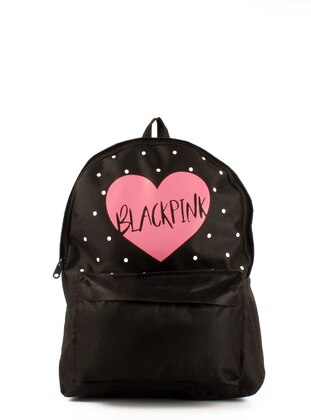 Women's Parachute Fabric Black Pink Slogan Lettering Detailed Double Backpack Black