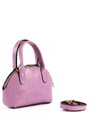 Women's Croco Leather Look Long Strap Hand And Shoulder Bag Lilac