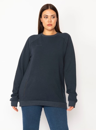 ŞANS Navy Blue Plus Size Sweatshirts