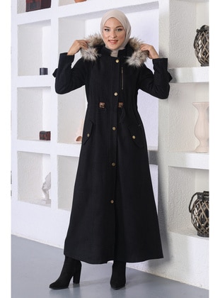 Coat With Elastic Waistband Black