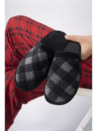 Men's Black Casual Slippers Plush Washable House Slippers Guest Dowry Groom Slippers