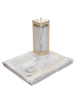 Special Gift Boxed Prayer Rug and Rosary Set White