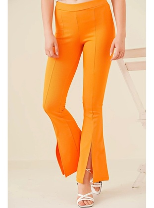 Orange Flared Trousers With Slit Detail