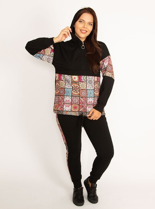 Shawl Pattern Hooded Track Suit Black