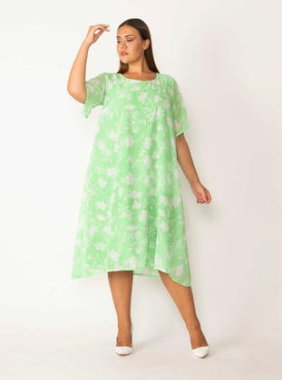 Lined Slit Sleeve Chiffon Dress Green