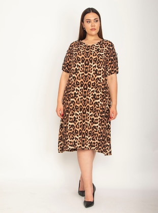ŞANS Leopard Plus Size Dress