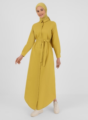 Olive Green - Point Collar - Unlined - Modest Dress- Benin